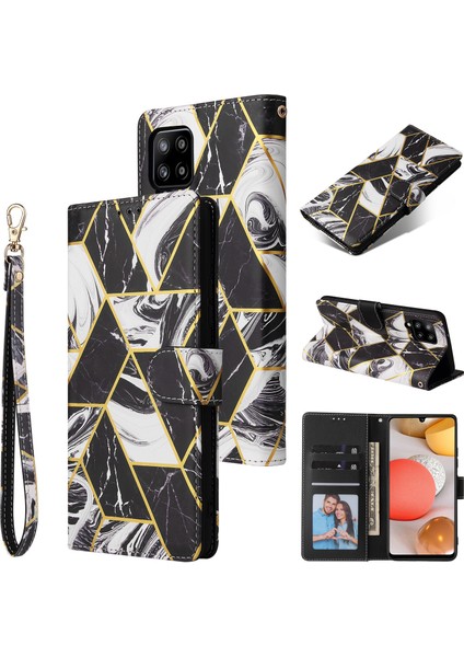Ile Uyumlu Samsung Galaxy A42 5g Premium Mermer Vintage Pu Deri Manyetik Kapatma Kılıfı Kayışlı Kapaklı (Yurt Dışından)