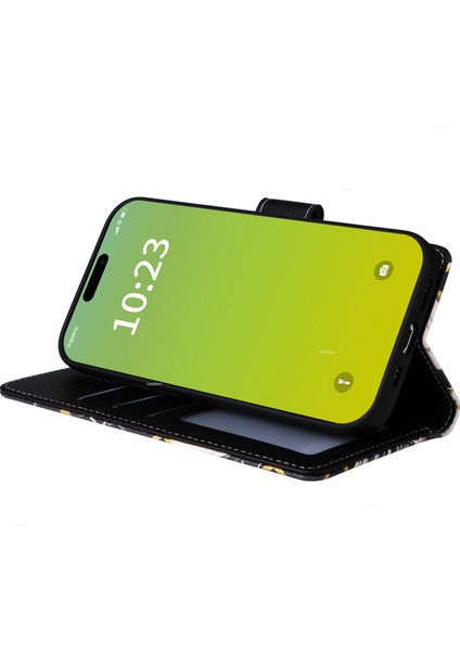 Ile Uyumlu iPhone 15 Pro Max Premium Mermer Vintage Pu Deri Manyetik Kapatma Kılıfı Kayışlı Kapaklı (Yurt Dışından)