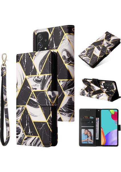 Ile Uyumlu Samsung Galaxy A72 5g/ 4g Premium Mermer Vintage Pu Deri Manyetik Kapatma Kılıfı Kayışlı Kapaklı (Yurt Dışından)