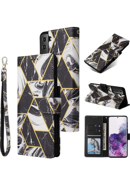 Ile Uyumlu Samsung Galaxy S21 5g Premium Mermer Vintage Pu Deri Manyetik Kapatma Kılıfı Kayışlı Kapaklı (Yurt Dışından)
