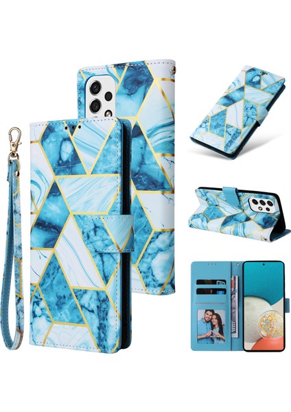 Ile Uyumlu Samsung Galaxy A53 5g Premium Mermer Vintage Pu Deri Manyetik Kapatma Kılıfı Kayışlı Kapaklı (Yurt Dışından)