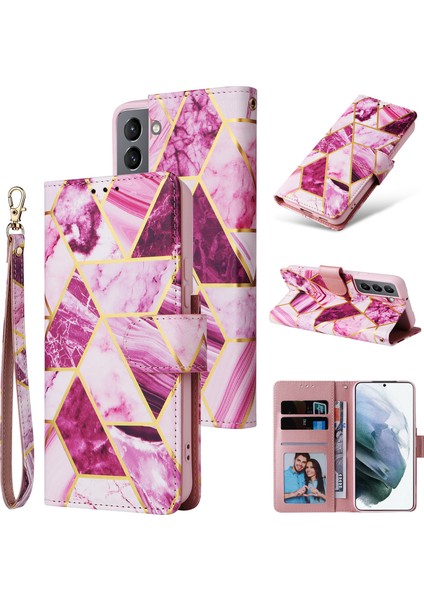 Ile Uyumlu Samsung Galaxy S22 5g Premium Mermer Vintage Pu Deri Manyetik Kapatma Kılıfı Kayışlı Kapaklı (Yurt Dışından)