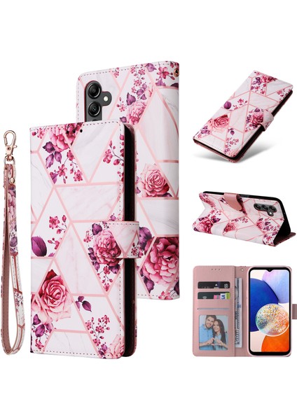 Ile Uyumlu Samsung Galaxy A15 5g Premium Mermer Vintage Pu Deri Manyetik Kapatma Kılıfı Kayışlı Kapaklı (Yurt Dışından)