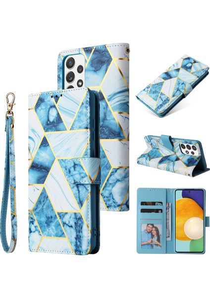 Ile Uyumlu Samsung Galaxy A52 5g/ 4g Premium Mermer Vintage Pu Deri Manyetik Kapatma Kılıfı Kayışlı Kapaklı (Yurt Dışından)