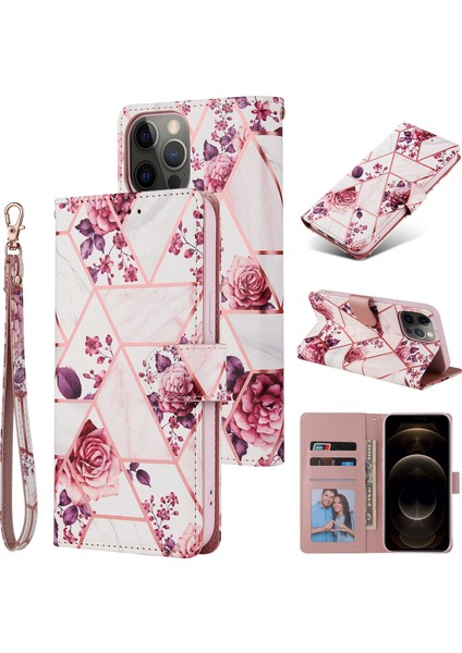 Ile Uyumlu iPhone 12 Pro Max Premium Mermer Vintage Pu Deri Manyetik Kapatma Kılıfı Kayışlı Kapaklı (Yurt Dışından)