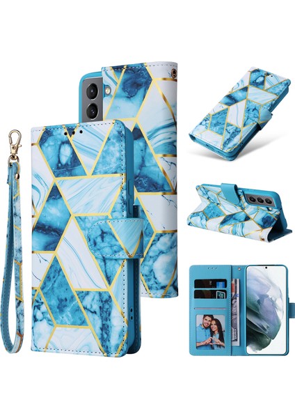 Ile Uyumlu Samsung Galaxy S22 5g Premium Mermer Vintage Pu Deri Manyetik Kapatma Kılıfı Kayışlı Kapaklı (Yurt Dışından)
