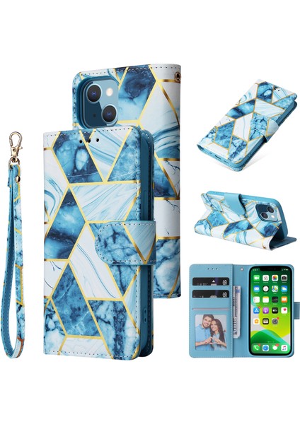 Ile Uyumlu iPhone 13 Premium Mermer Vintage Pu Deri Manyetik Kapatma Kılıfı Kayışlı Kapaklı (Yurt Dışından)