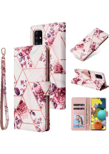 Ile Uyumlu Samsung Galaxy A51 5g Premium Mermer Vintage Pu Deri Manyetik Kapatma Kılıfı Kayışlı Kapaklı (Yurt Dışından)
