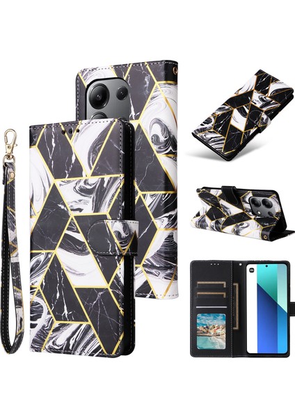 Ile Uyumlu Xiaomi Redmi Note 13 4g Premium Mermer Vintage Pu Deri Manyetik Kapatma Kılıfı Kayışlı Kapaklı (Yurt Dışından)