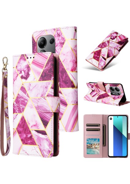 Ile Uyumlu Xiaomi Redmi Note 13 4g Premium Mermer Vintage Pu Deri Manyetik Kapatma Kılıfı Kayışlı Kapaklı (Yurt Dışından)