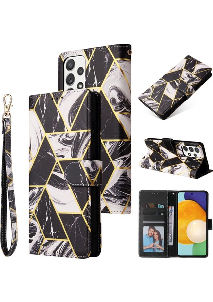Ile Uyumlu Samsung Galaxy A52 5g/ 4g Premium Mermer Vintage Pu Deri Manyetik Kapatma Kılıfı Kayışlı Kapaklı (Yurt Dışından)