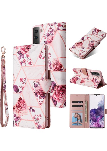 Ile Uyumlu Samsung Galaxy S21 5g Premium Mermer Vintage Pu Deri Manyetik Kapatma Kılıfı Kayışlı Kapaklı (Yurt Dışından)