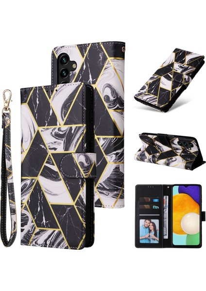 Ile Uyumlu Samsung Galaxy A13 5g Premium Mermer Vintage Pu Deri Manyetik Kapatma Kılıfı Kayışlı Kapaklı (Yurt Dışından)