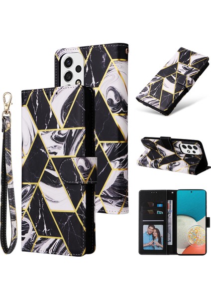 Ile Uyumlu Samsung Galaxy A53 5g Premium Mermer Vintage Pu Deri Manyetik Kapatma Kılıfı Kayışlı Kapaklı (Yurt Dışından)