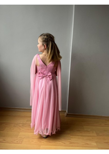 Melek Model Kız Çocuk Abiye Şeker Pembe