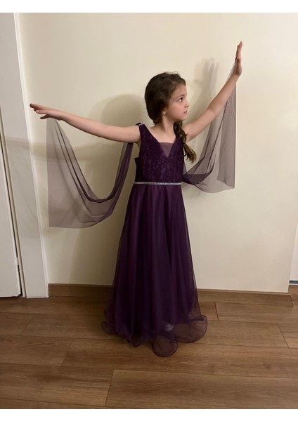 Melek Model Kız Çocuk Abiye Mürdüm