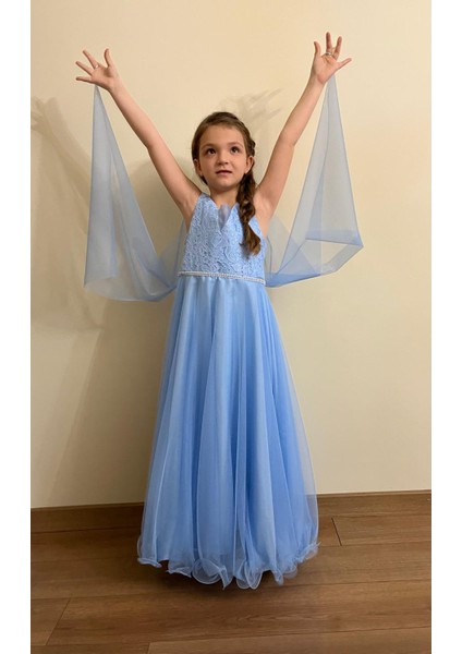 Melek Model Kız Çocuk Abiye Mavi