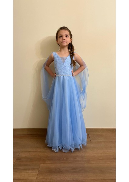 Melek Model Kız Çocuk Abiye Mavi