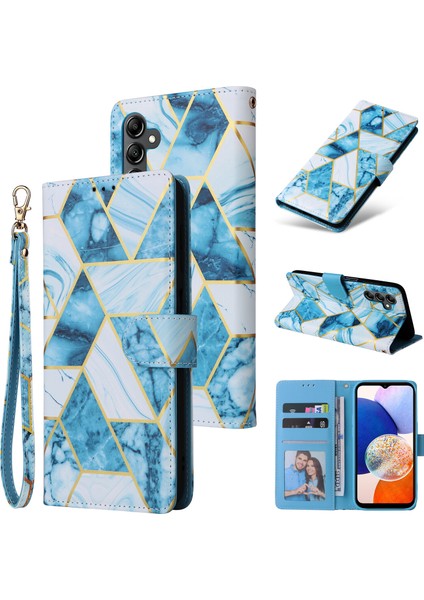Ile Uyumlu Samsung Galaxy A15 5g Premium Mermer Vintage Pu Deri Manyetik Kapatma Kılıfı Kayışlı Kapaklı (Yurt Dışından)