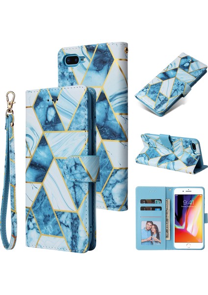 Ile Uyumlu iPhone 8 Plus/ 7 Plus Premium Mermer Vintage Pu Deri Manyetik Kapatma Kılıfı Kayışlı Kapaklı (Yurt Dışından)