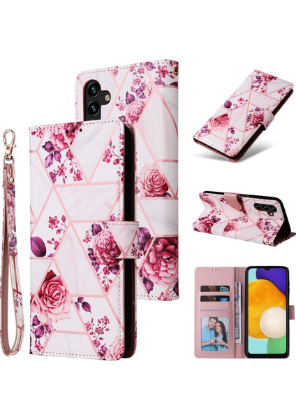 Ile Uyumlu Samsung Galaxy A13 5g Premium Mermer Vintage Pu Deri Manyetik Kapatma Kılıfı Kayışlı Kapaklı (Yurt Dışından)