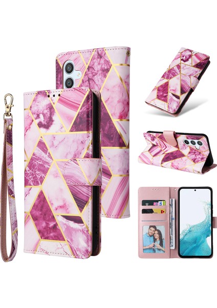 Ile Uyumlu Samsung Galaxy A54 5g Premium Mermer Vintage Pu Deri Manyetik Kapatma Kılıfı Kayışlı Kapaklı (Yurt Dışından)