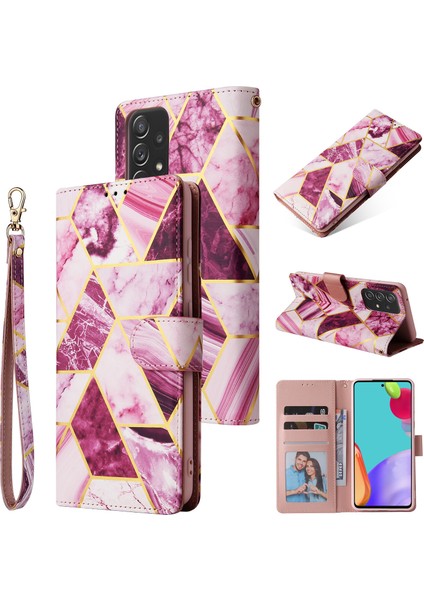 Ile Uyumlu Samsung Galaxy A72 5g/ 4g Premium Mermer Vintage Pu Deri Manyetik Kapatma Kılıfı Kayışlı Kapaklı (Yurt Dışından)