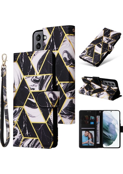 Ile Uyumlu Samsung Galaxy S22 5g Premium Mermer Vintage Pu Deri Manyetik Kapatma Kılıfı Kayışlı Kapaklı (Yurt Dışından)
