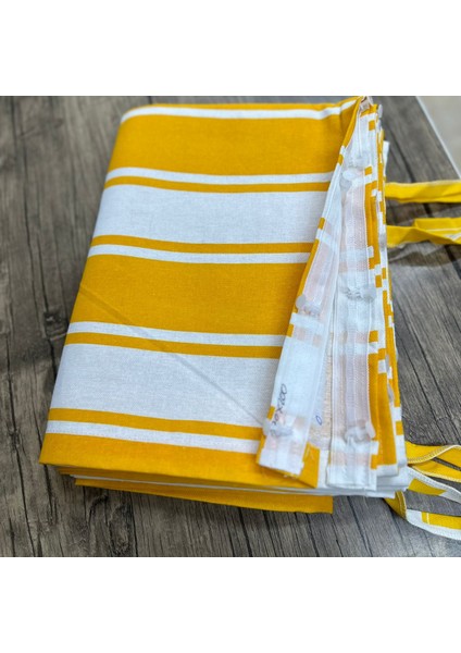 Lüks 1.Sınıf Eleleganse Kornişli Sarı-Beyaz Çizgili Özel Dikim Lüks Branda Balkon Perdesi