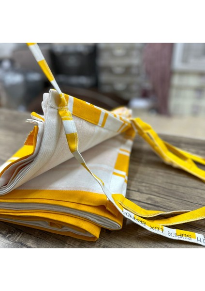 Kornişli Sarı-Beyaz Çizgili Özel Dikim Lüks Branda Balkon Perdesi modelleri