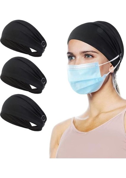 Unisex Yüz Maskesi Kulak Rahatlatıcı Saç Bandı Tutucu Maske Düğmeli Bandana