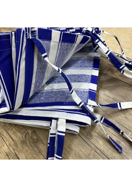 Lüks Eleganse Mavi Beyaz Çizgili Ekstraforlu Özel Dikim Lüks Branda Balkon Perdesi modelleri