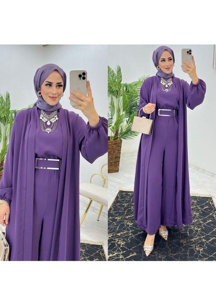 Birinci Sınıf Premium Çift Taraflı Dubai Krep Kumaş Tulumlu Abaya Takım