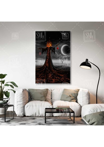 Balkabağı Başlık Cadılar Bayramı Gece Alacakaranlık Dikey Kanvas Tablo