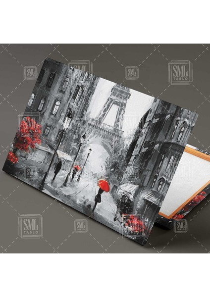 Yağmurda Paris Sokaklarında Yürüyen Insanlar Eyfel Kulesi Fransa Yatay Kanvas Tablo fiyatları