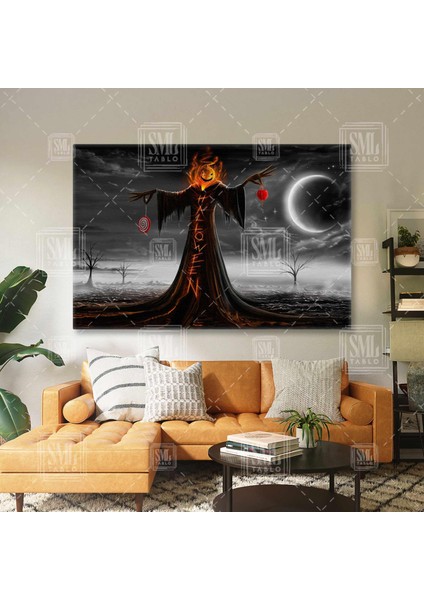 Balkabağı Kostüm Cadılar Bayramı Gece Alacakaranlık Dikey Kanvas Tablo