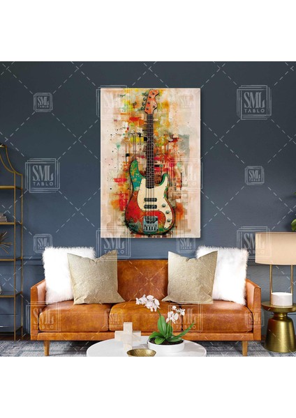 Abstract Elektro Gitar Müzik Enstrümanı Dikey Kanvas Tablo