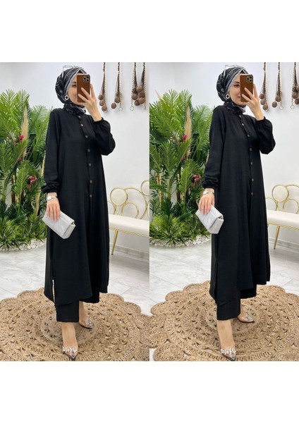 Kadın Pantolon Uzun Düğmeli Tunik Ikili Takım