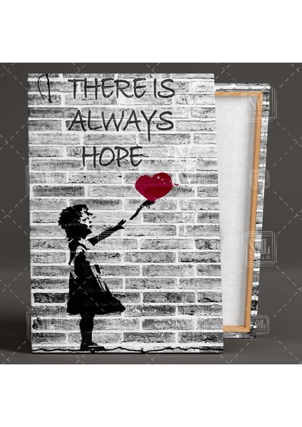 There Is Always Hope Banksy Kırmızı Balon Tutan Kız Tuğla Duvar Dikey Kanvas Tablo