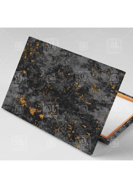 Soyut Altın ve Gri Saçak Tonlar Dekoratif Antrasit ve Sarı Renkler Abstract Yatay Kanvas Tablo