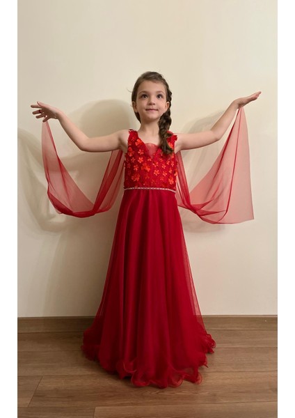 Melek Model Kız Çocuk Abiye Kırmızı