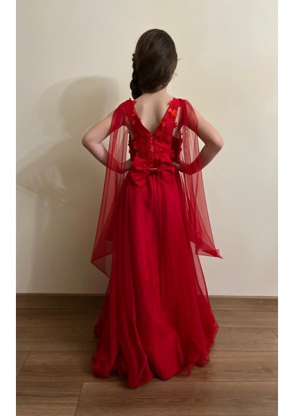 Melek Model Kız Çocuk Abiye Kırmızı