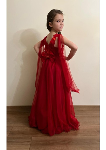 Melek Model Kız Çocuk Abiye Kırmızı