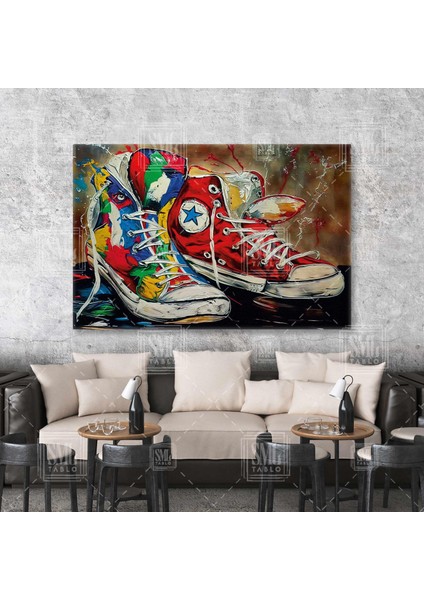 Converse Sokak Sanatı Genç Ayakkabısı Sokak Stili Yatay Kanvas Tablo