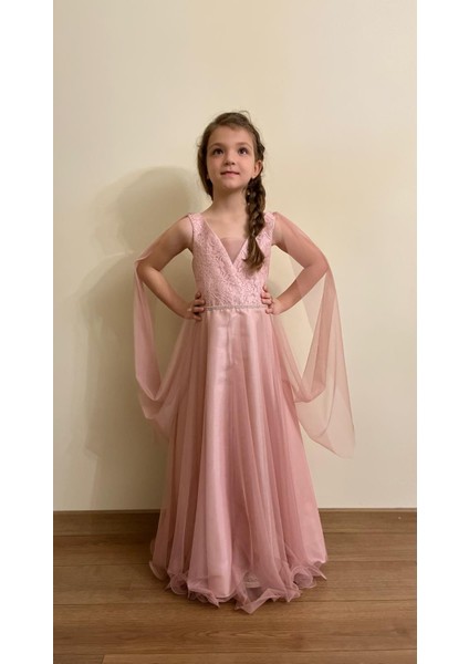 Melek Model Kız Çocuk Abiye Pembe