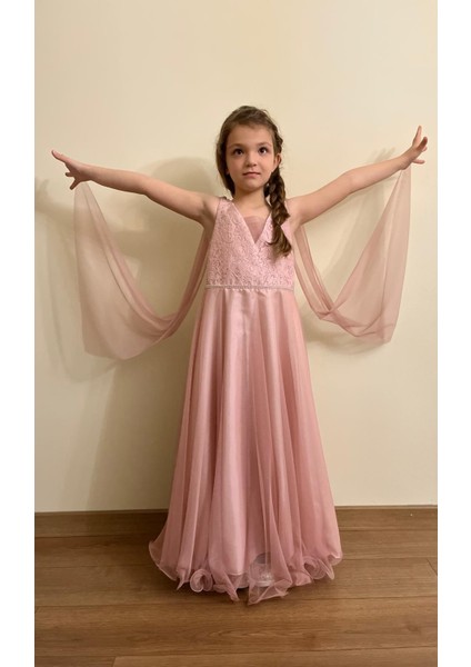 Melek Model Kız Çocuk Abiye Pembe