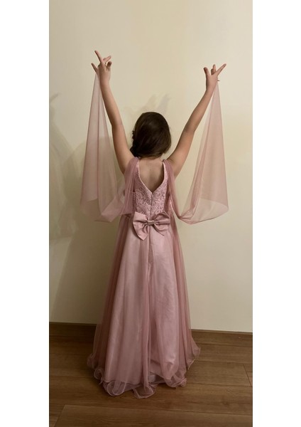 Melek Model Kız Çocuk Abiye Pembe