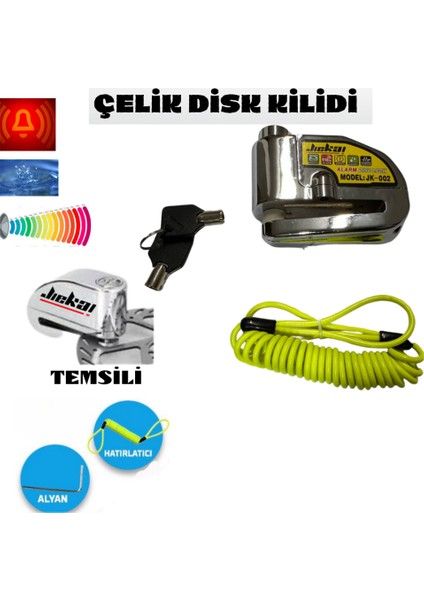 Çelik Alarm Disk Kilidi Hatırlatma Kablolu Yedek Pilli JK004