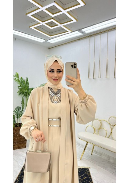 Birinci Sınıf Premium Çift Taraflı Dubai Krep Kumaş Tulumlu Abaya Takım fiyatları