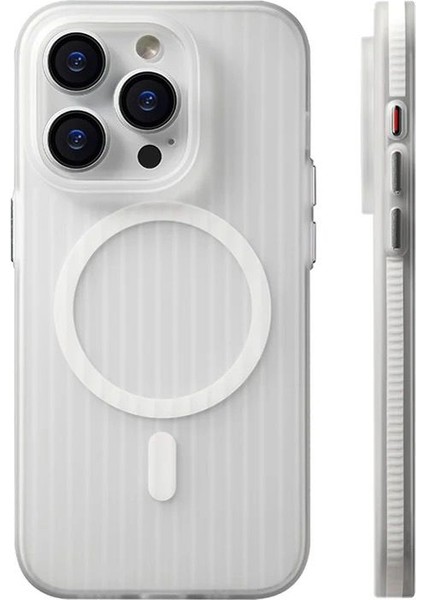 Apple iPhone 14 Pro Max Geometrik Oluklu Desen Kaymaz Tampon Manyetik Kablosuz Şarj Kılıf Için Magsefe Tpu